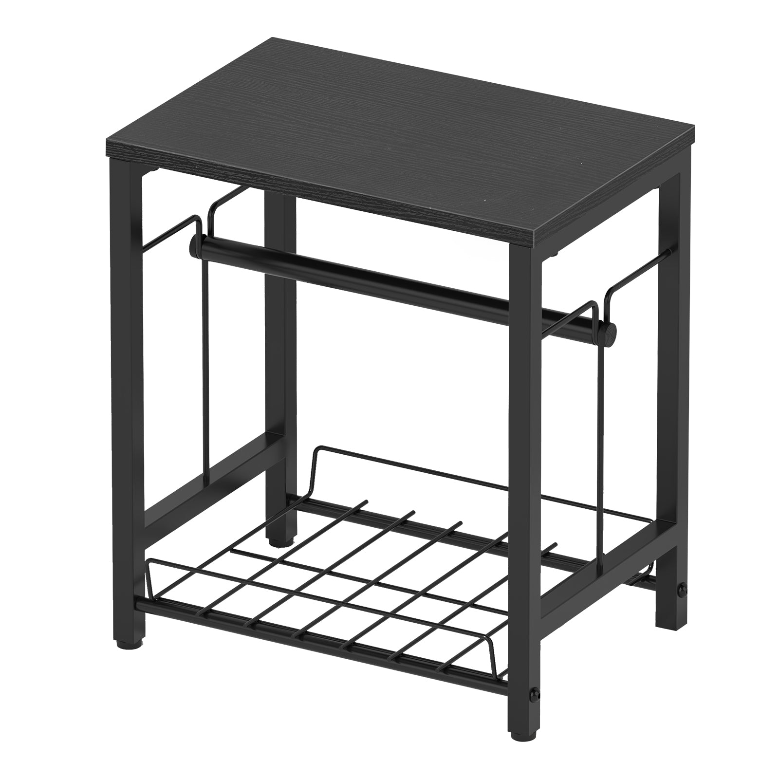 Heavy Duty Printer Stand with Label Roll Holder, 2-Tier Industrial Under Desk Printer Table with Storage Basket, Small Machine Stand for Thermal Shipping Label Printers, Home Office & Shipping Station, Black