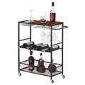 Bar Cart, Mobile Bar Serving Cart, Rolling Wine Cart with Glass Stemware Rack and Wine Bottle Holders, ndustrial Vintage Style Kitchen Serving Cart for, Kitchen(Black)