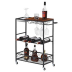 Bar Cart, Mobile Bar Serving Cart, Rolling Wine Cart with Glass Stemware Rack and Wine Bottle Holders, ndustrial Vintage Style Kitchen Serving Cart for, Kitchen(Black)