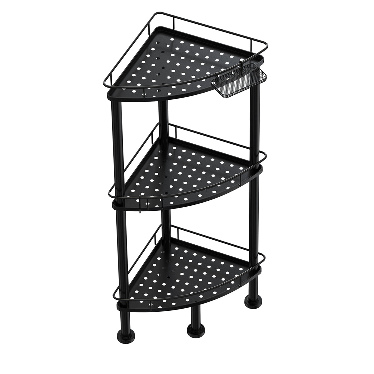 4/3/2 Tier Corner Shower Caddy Stand, Bathroom Storage Corner Shelves for Bathroom Shampoo Storage Organizer with Soap Rack and Hooks, Rustproof Metal Sturdy Floor Shower Shelf with Soap Holder, Easy to Install, Black