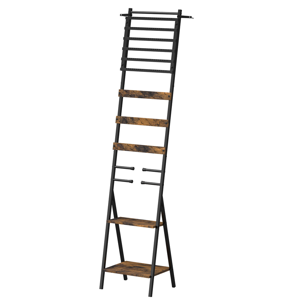 Floor-Standing Jewelry Organizer Mirror with Storage Shelves