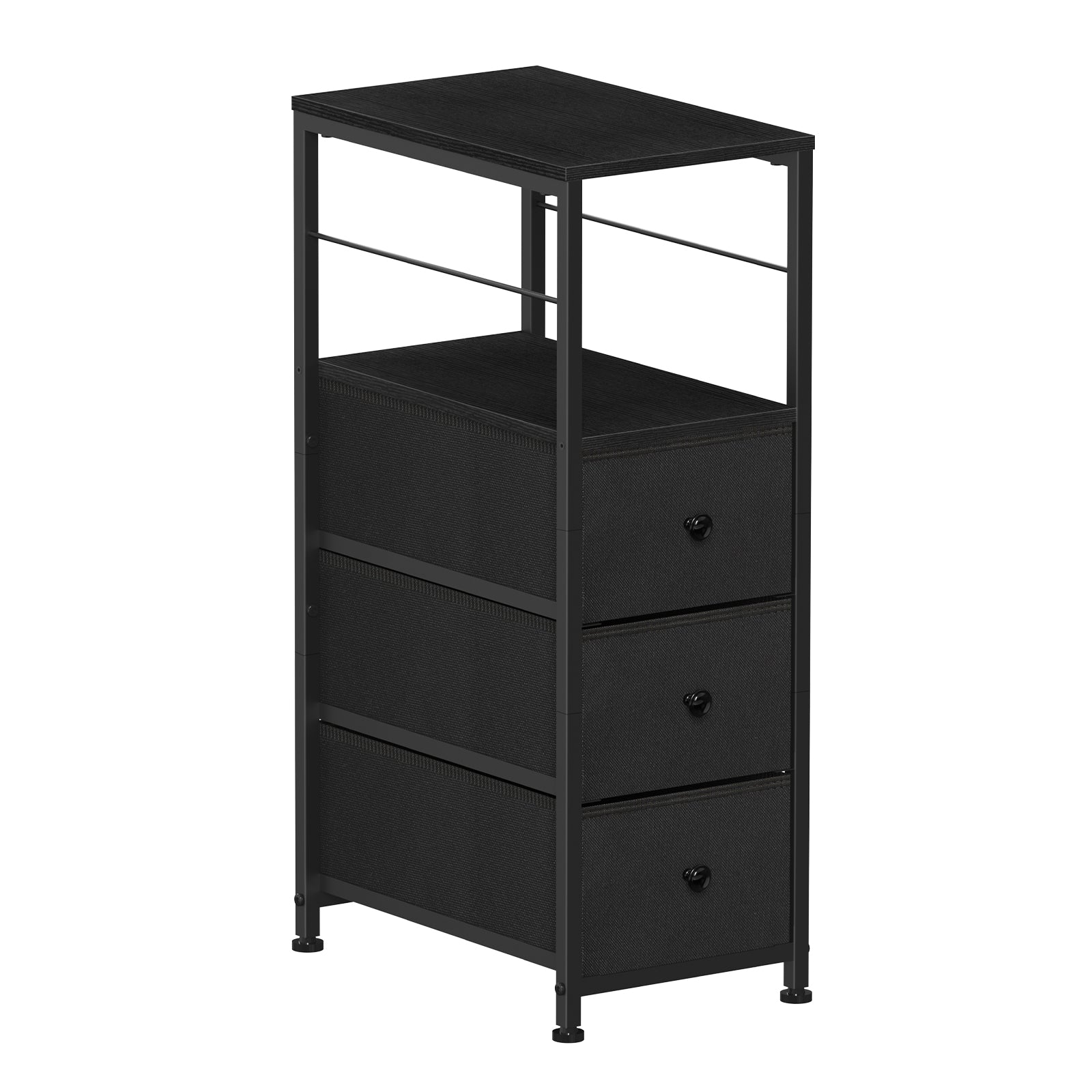 Narrow 3-Drawer Dresser - Slim Side Table with Storage for Small Spaces & Bathrooms, Black,
