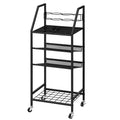 4-Tier Rolling Bathroom Cart with Integrated Hair Dryer Holder - Mobile Spa Organizer & Towel Storage Shelf for Laundry & Salon, Black