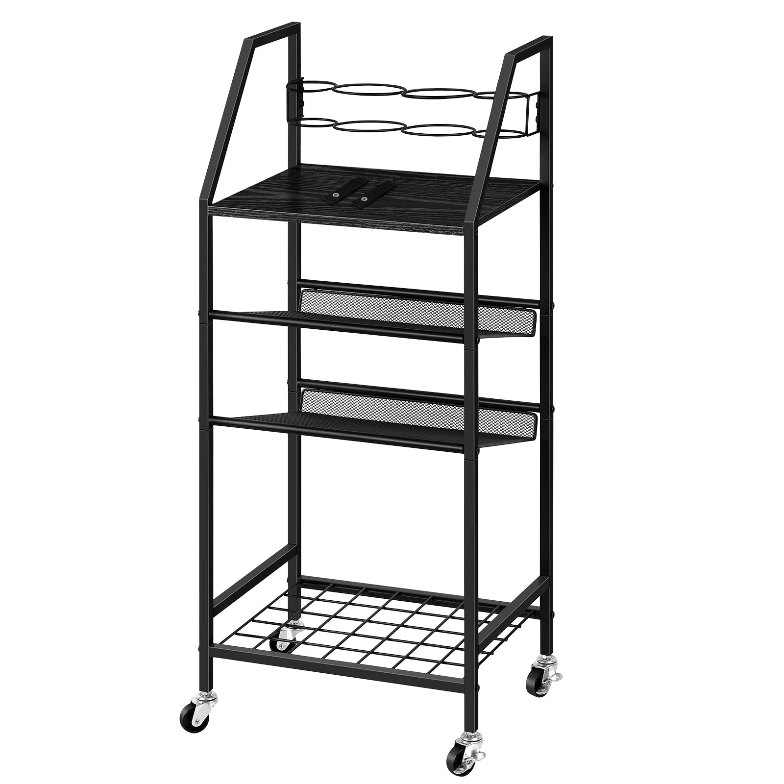 4-Tier Rolling Bathroom Cart with Integrated Hair Dryer Holder - Mobile Spa Organizer & Towel Storage Shelf for Laundry & Salon, Black