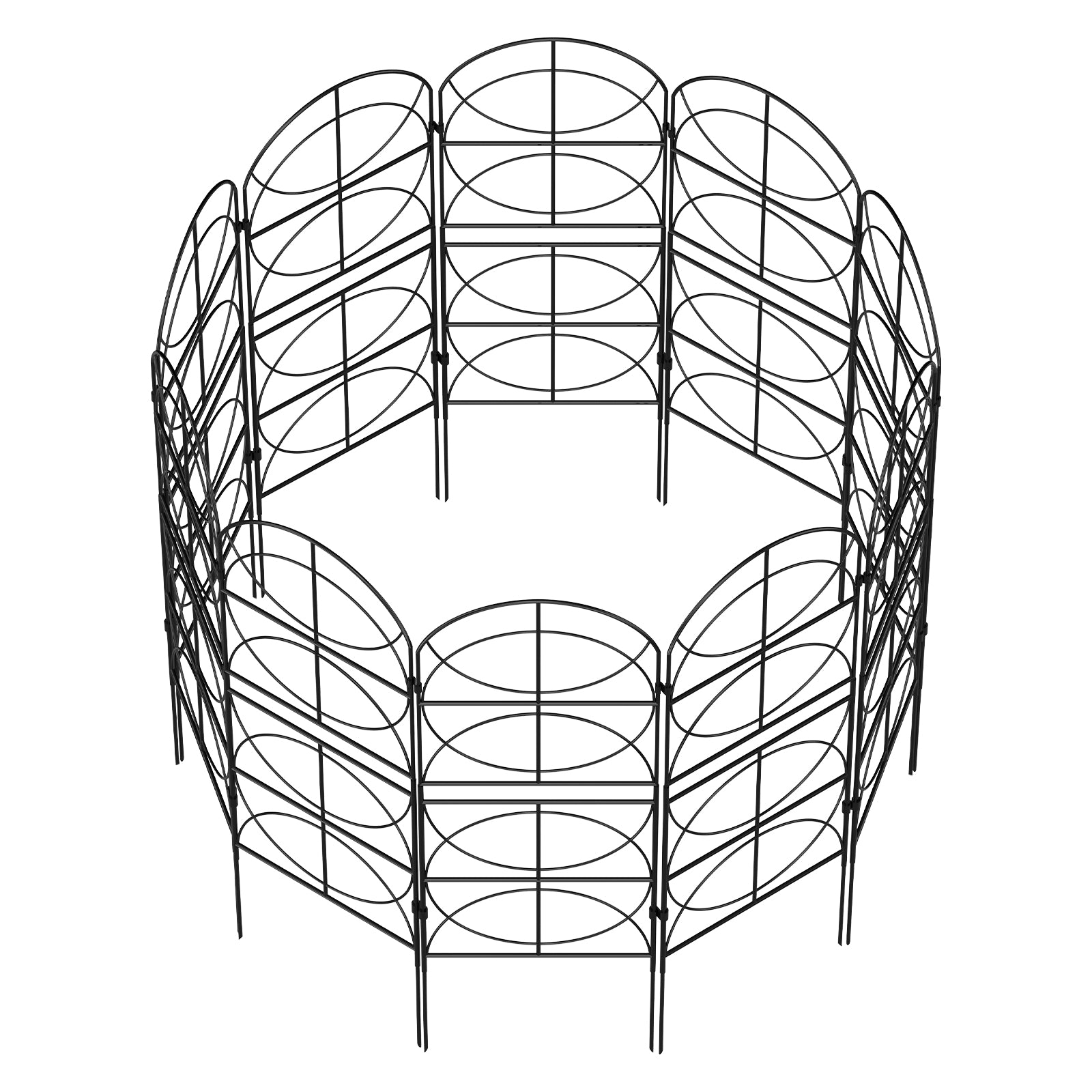 37.5"H Ornamental Garden Fence - 10-Pack Black Metal Wire Pet Barrier & Flower Bed Decorative Edging,