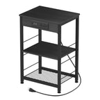 Nightstand with Charging Station Bedroom End Tables with USB Ports and Outlets 3 Tier Bed Side Table with Storage Shelves Farmhouse Night Stand with Power Charging for Living Room Study