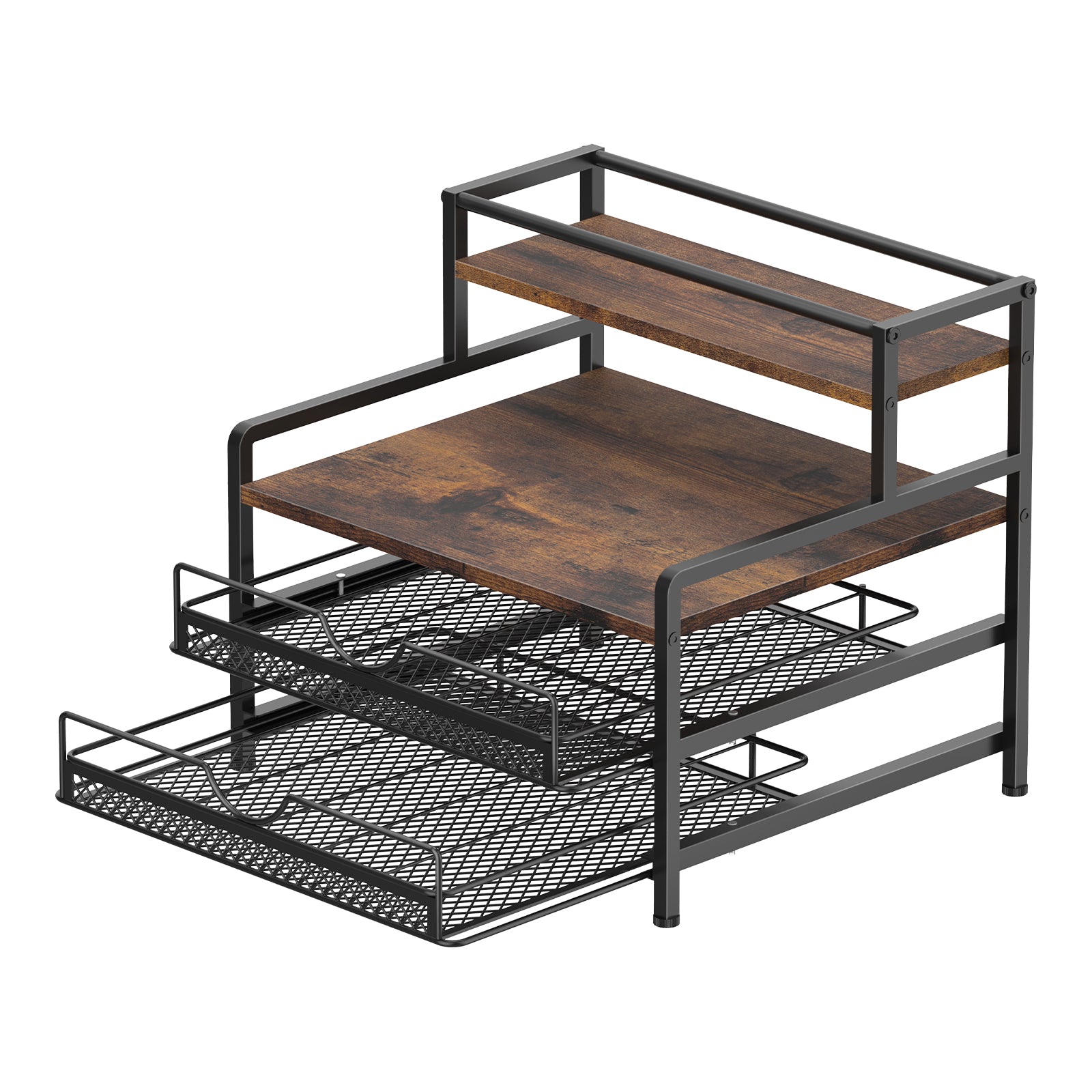 Drawer Stand Capsule Organizer, 2-layer Coffee Bag Holder with Sliding Basket, Suitable for 72 Capacity K-cups, Home Kitchen Counter Organizer, Rustic Brown, Suitable for Home Office Coffee Counter