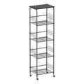 5-Tier Rolling Wire Storage Basket Cart - Slim Utility Shelf Organizer for Kitchen, Pantry, Laundry Room & Kids' Playroom, Black