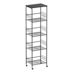 5-Tier Rolling Wire Storage Basket Cart - Slim Utility Shelf Organizer for Kitchen, Pantry, Laundry Room & Kids' Playroom, Black