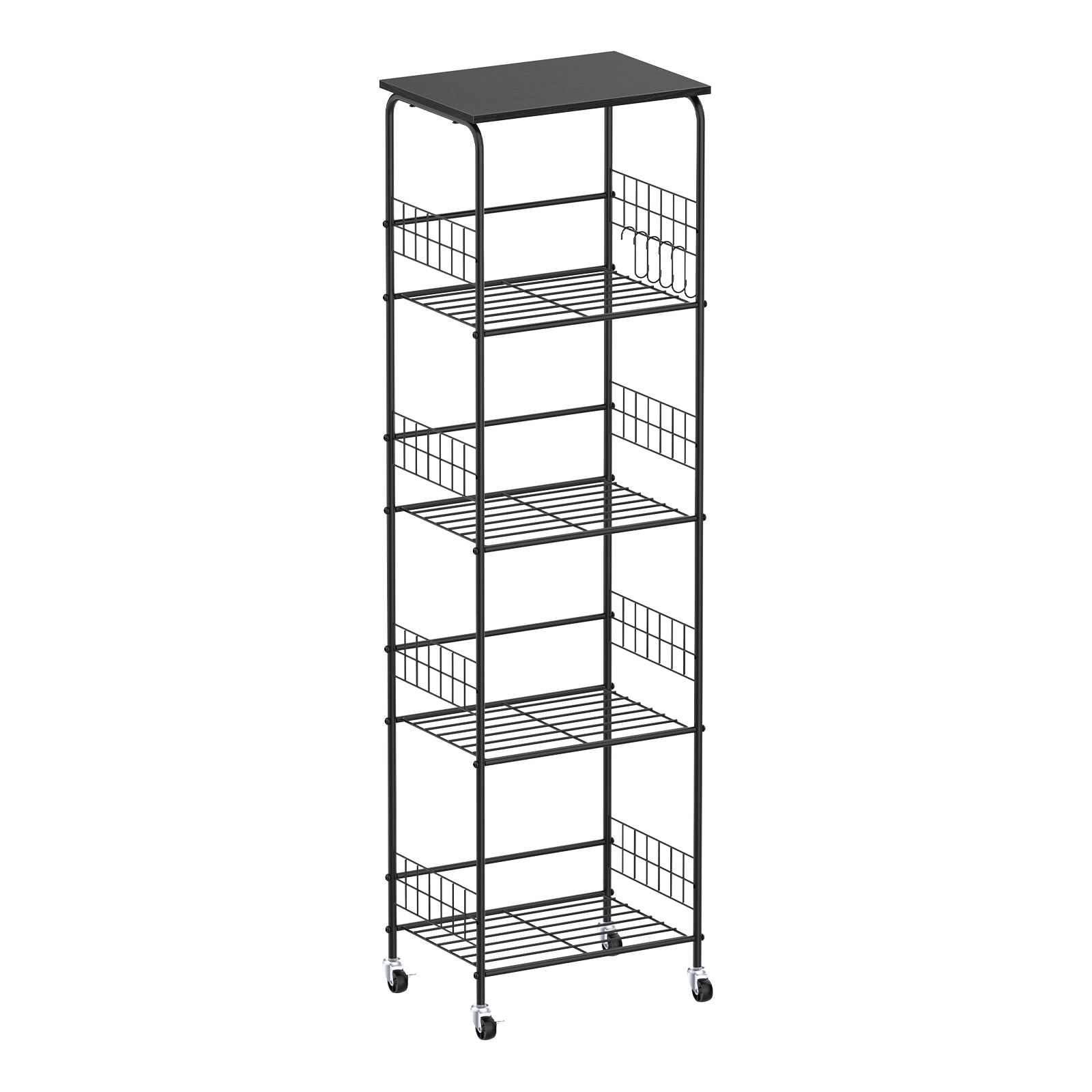 5-Tier Rolling Wire Storage Basket Cart - Slim Utility Shelf Organizer for Kitchen, Pantry, Laundry Room & Kids' Playroom, Black