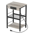 Nightstand with Charging Station Bedroom End Tables with USB Ports and Outlets 3 Tier Bed Side Table with Storage Shelves Farmhouse Night Stand with Power Charging for Living Room Study