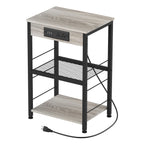 Nightstand with Charging Station Bedroom End Tables with USB Ports and Outlets 3 Tier Bed Side Table with Storage Shelves Farmhouse Night Stand with Power Charging for Living Room Study
