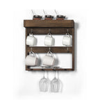 Mug Rack Shelf for Wall Coffee Mug Holder with 6 Hooks and 4 Glasses Hanging Cups Organizer Wall Mount with Shelf Wood Cups Organizer 3 Tier Mugs Display and Collection for Home Kitchen