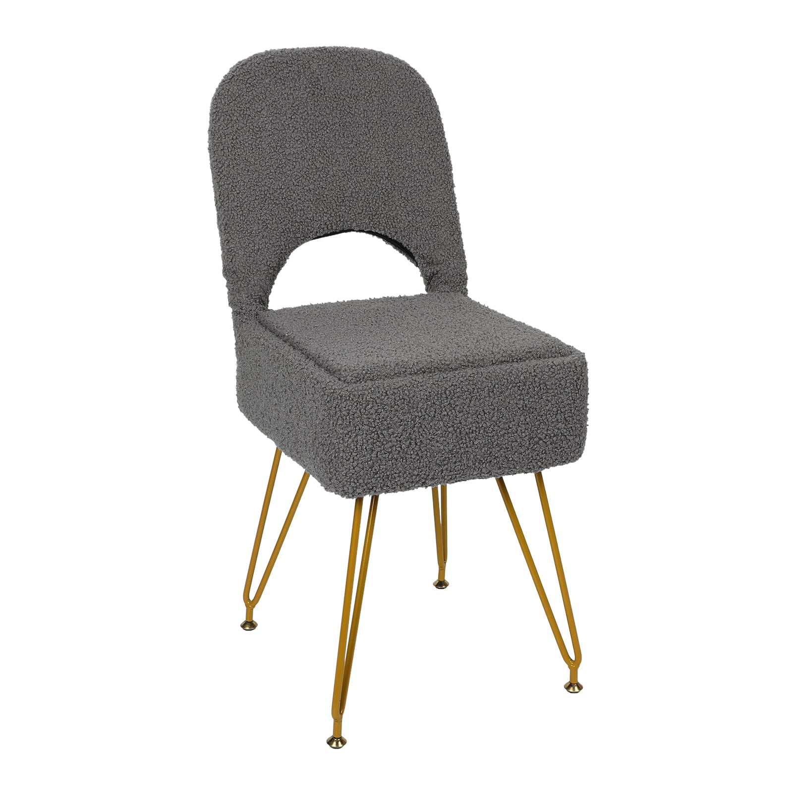 Modern Teddy Alpaca Fur Storage Vanity Stool, Hollow Cutout Back Makeup Chair with Detachable Zipper Storage Box, Anti-Slip Gold Metal Legs Padded Accent Chair for Dressing Room, Apartment Decor