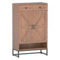 Rustic Brown Freestanding Shoe Storage Cabinet - Barn-Door Style Entryway Organizer with Adjustable Shelves
