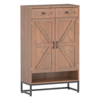 Rustic Brown Freestanding Shoe Storage Cabinet - Barn-Door Style Entryway Organizer with Adjustable Shelves