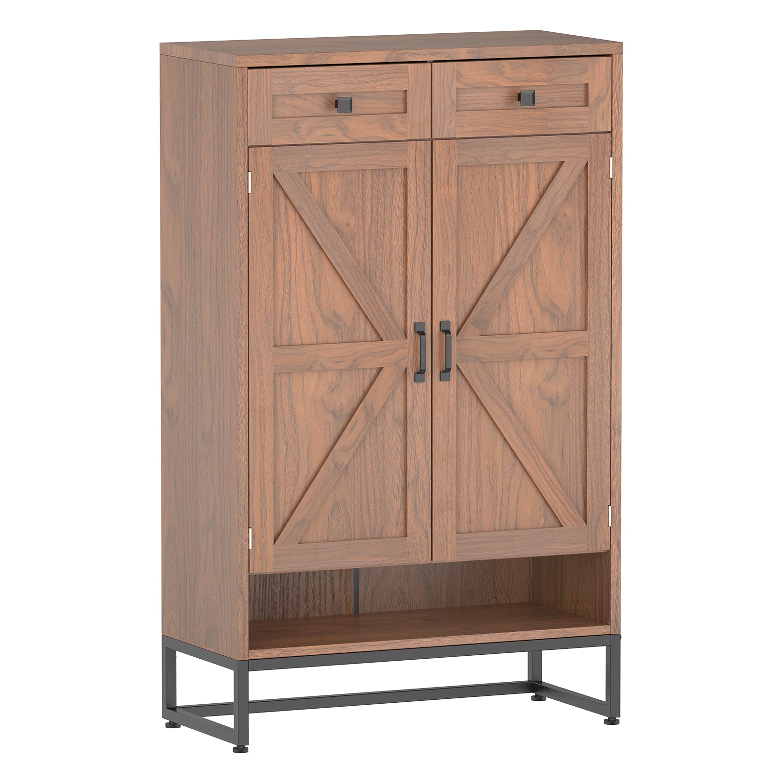 Rustic Brown Freestanding Shoe Storage Cabinet - Barn-Door Style Entryway Organizer with Adjustable Shelves