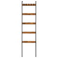 5-Tier Rustic Blanket Ladder - Wall-Leaning Towel Rack & Decorative Display Shelf w/ 10 Hooks, Brown