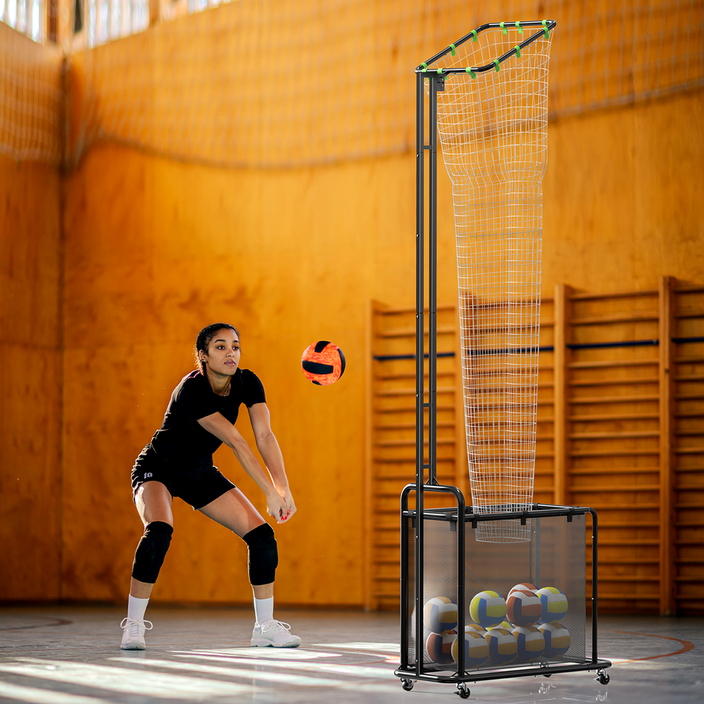 Volleyball Setter Training Net with Wheels, Adjustable Angle & Height Practice Equipment