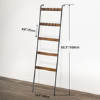 5-Tier Rustic Blanket Ladder - Wall-Leaning Towel Rack & Decorative Display Shelf w/ 10 Hooks, Brown