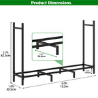 4ft/5ft/8ft Heavy Duty Firewood Rack, Metal Log Holder with Adjustable Width for Indoor/Outdoor Use