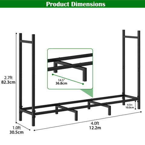 4ft/5ft/8ft Heavy Duty Firewood Rack, Metal Log Holder with Adjustable Width for Indoor/Outdoor Use