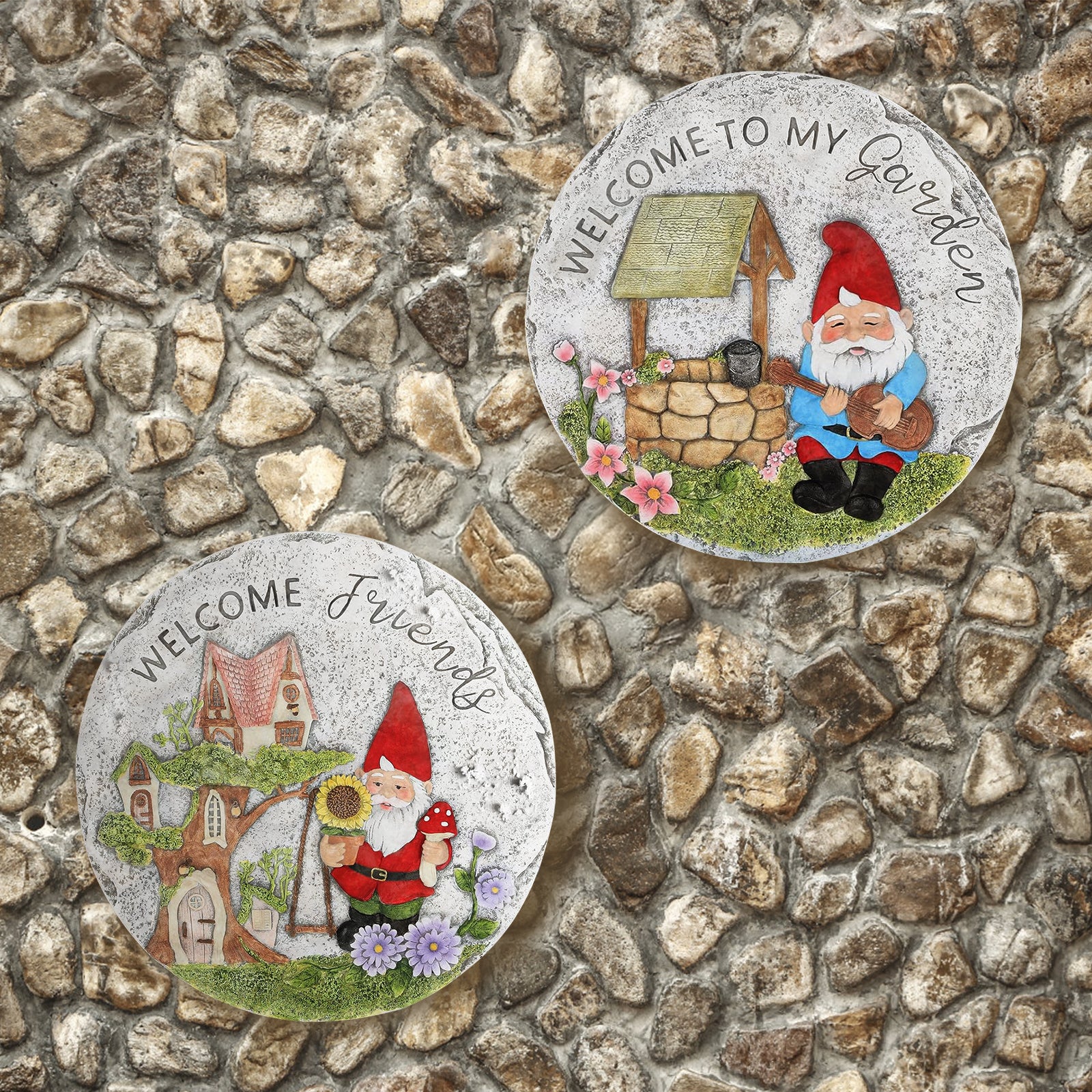 Santa Claus Stepping Stones Outdoor Set of 2 - 10inch Round Decorative Garden Pavers for Walkway & Yard