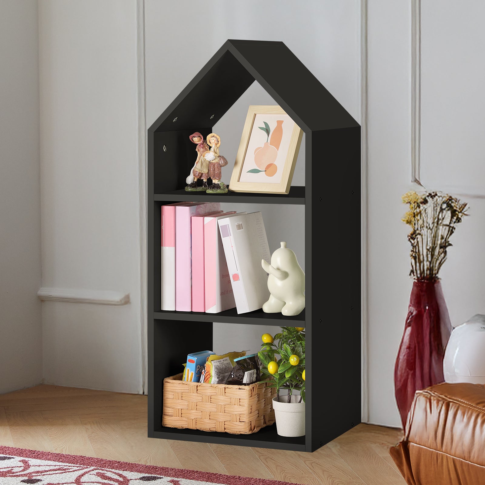 Modern 3-Tier House-Shaped Bookcase & Toy Storage Organizer