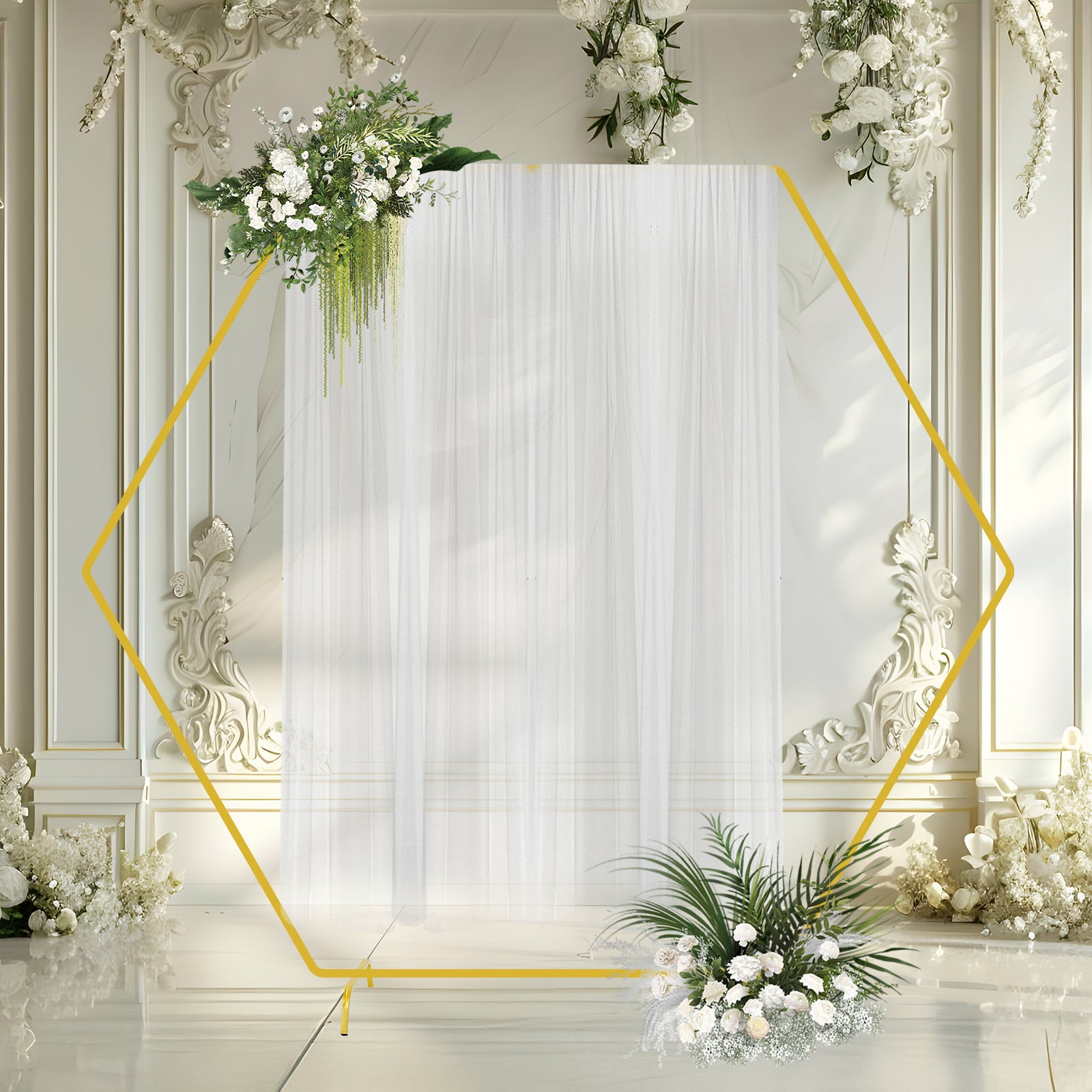 Hexagon Gold Wedding Arch Stand (7.2ft), Large Metal Backdrop Stand for Party & Garden Decoration