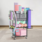 Portable Home Gym Organizer Rack -Black Movable Storage for Yoga Mats, Foam Rollers & More
