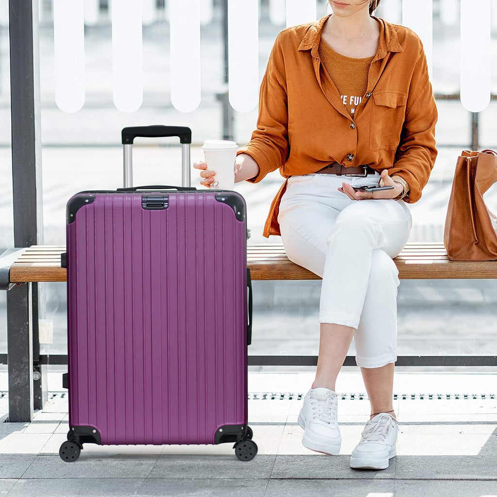 Three-Piece ABS Hard Shell Luggage Set - 20Inch, 24Inch, 28Inch Durable Spinner Suitcases with Combination Locks, Lightweight Travel Luggage for Business & Family Trips, Multiple Colors Available (Purple)