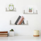Set of 3 White Floating Wall Shelves - Rustic U-Shaped Decorative Display Shelves for Bedroom & Bath