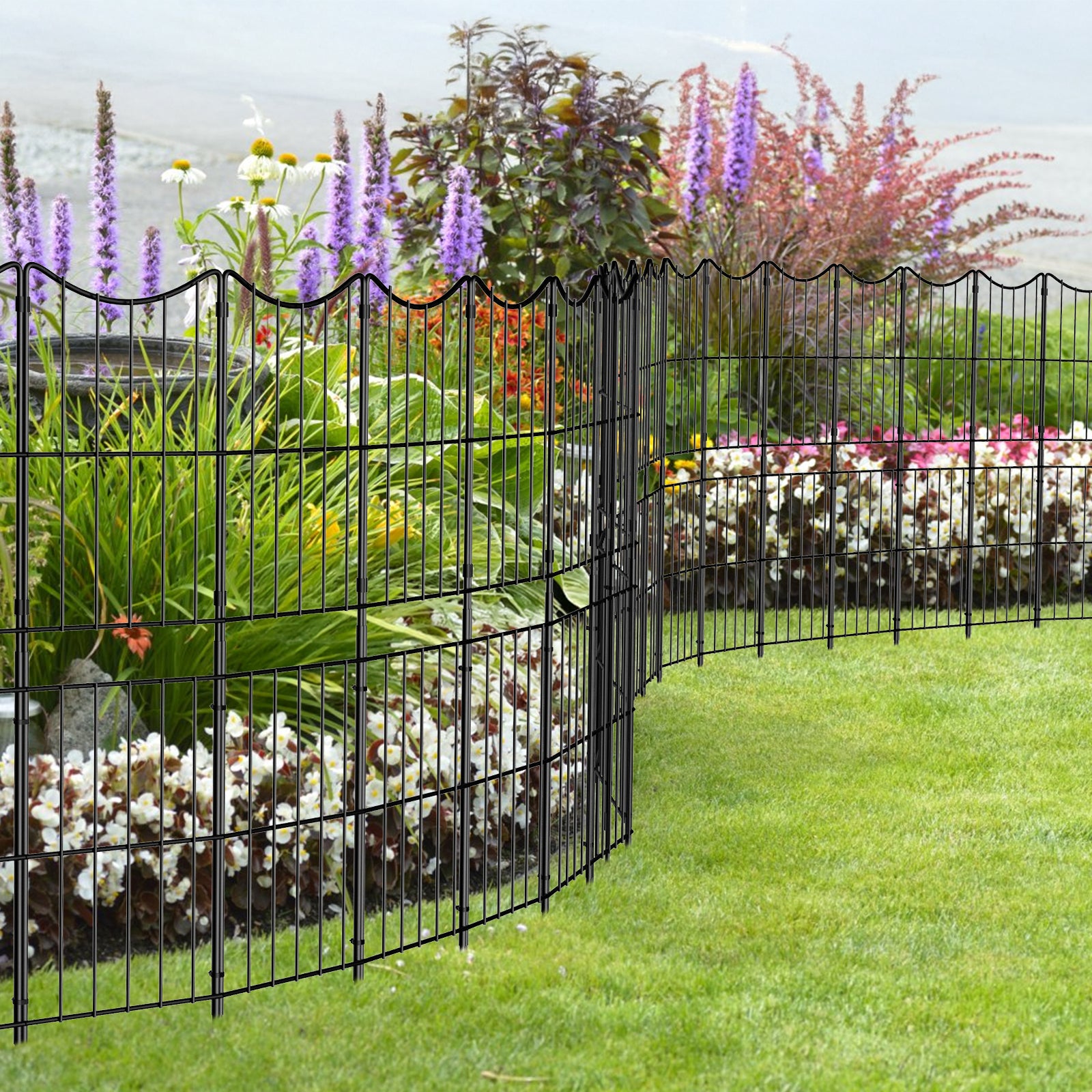 10 Pack Decorative Garden Fence, 37.5in H x 10ft L Rustproof Metal Wire Fencing, Outdoor Animal Barrier for Dogs & Flower Bed Edging, Black Arched Landscape Border