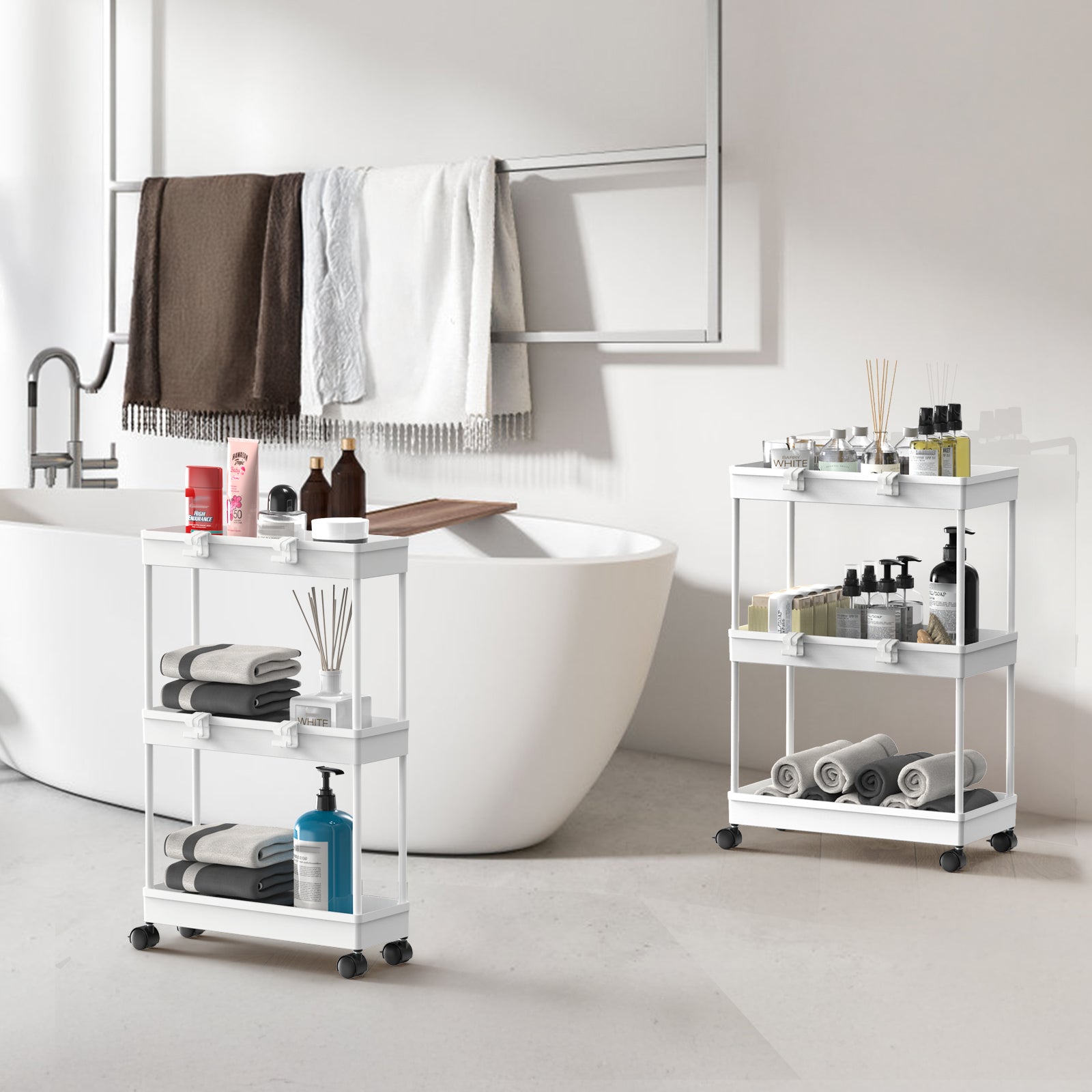 3-Tier Slim Rolling Storage Cart, 2-Pack - Mobile Shelving Unit Organizer for Kitchen & Bathroom