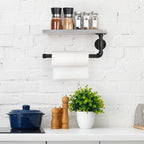 Wall Mounted Industrial Tissue Storage Rack with Wood Shelf, Grey White Kitchen and Bathroom Paper Towel Dispenser Holder