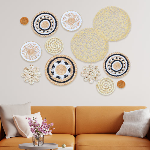 13 Pcs Boho Wall Basket Decor Set, Handmade Seagrass Woven Baskets for Living Room, Rustic Round Art