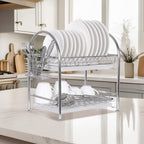 Premium 304 Stainless Steel 2-Tier Dish Rack, Rust-Proof Dish Drainer with Utensil Holder