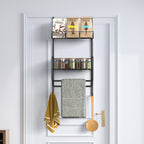 Over-the-Door Towel Rack with Storage Basket, No-Drill Hanging Organizer with Hooks for Bathroom, Kitchen, RV & Camper, White