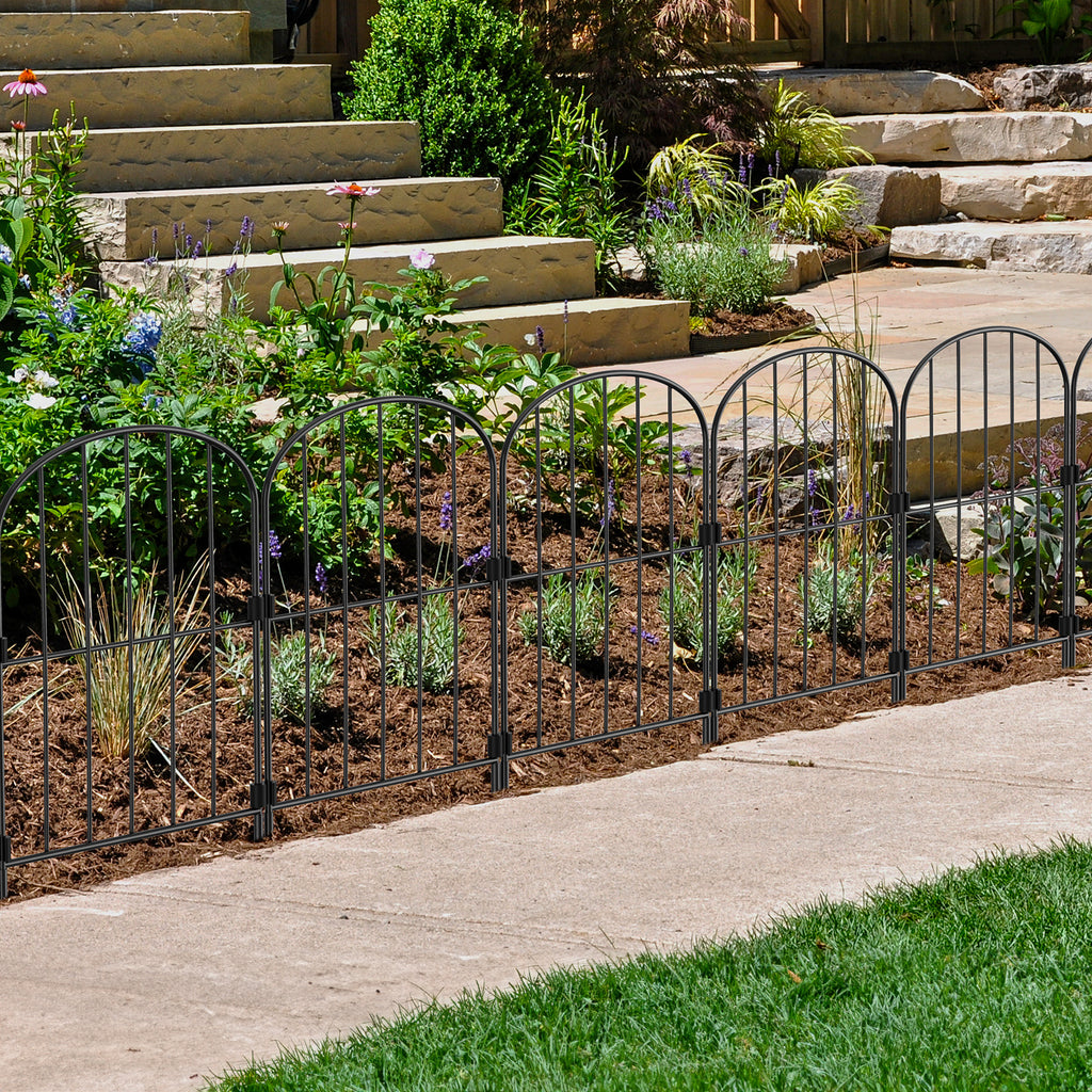 Decorative Arched Metal Garden Fencing - 25 Panels, 27ft x 24in Black Rustproof Wire Fence for Outdoor Yard, Flower Bed Edging, and Animal Barrier