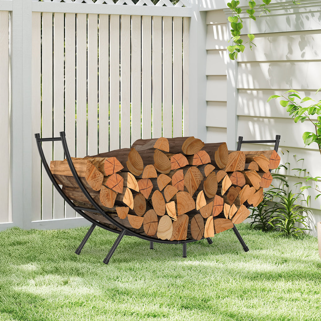 48-Inch Curved Firewood Rack - Heavy-Duty Powder-Coated Metal Log Holder for Indoor/Outdoor Use