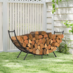 48-Inch Curved Firewood Rack - Heavy-Duty Powder-Coated Metal Log Holder for Indoor/Outdoor Use
