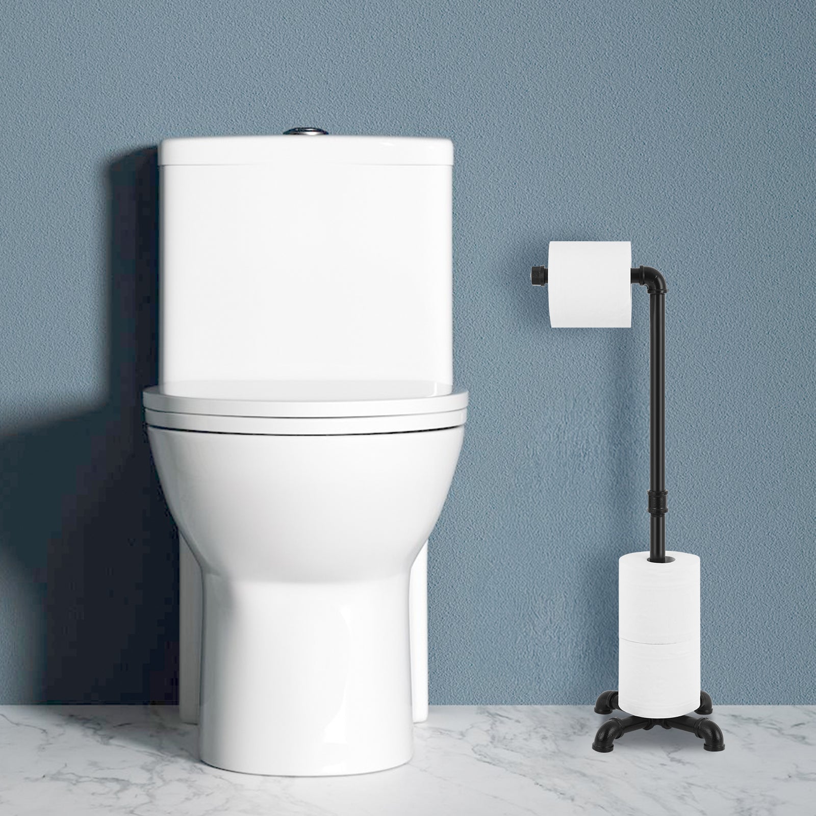 Set of 2 Freestanding Industrial Metal Toilet Tissue Roll Holders for Bathroom Storage, Black