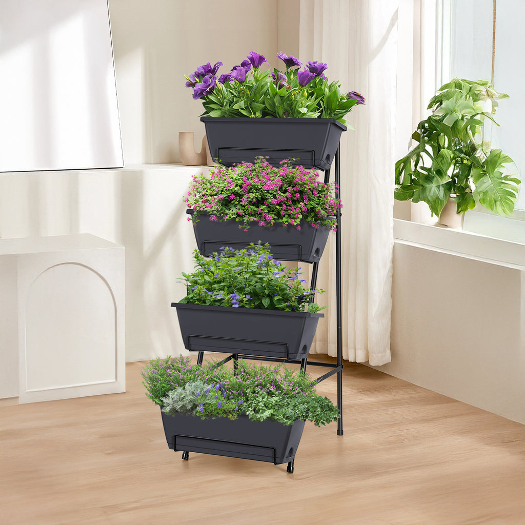4-Tier Vertical Raised Garden Bed - Elevated Planter Box for Herbs, Vegetables & Flowers, Space-Saving Indoor/Outdoor Standing Planter, Grey