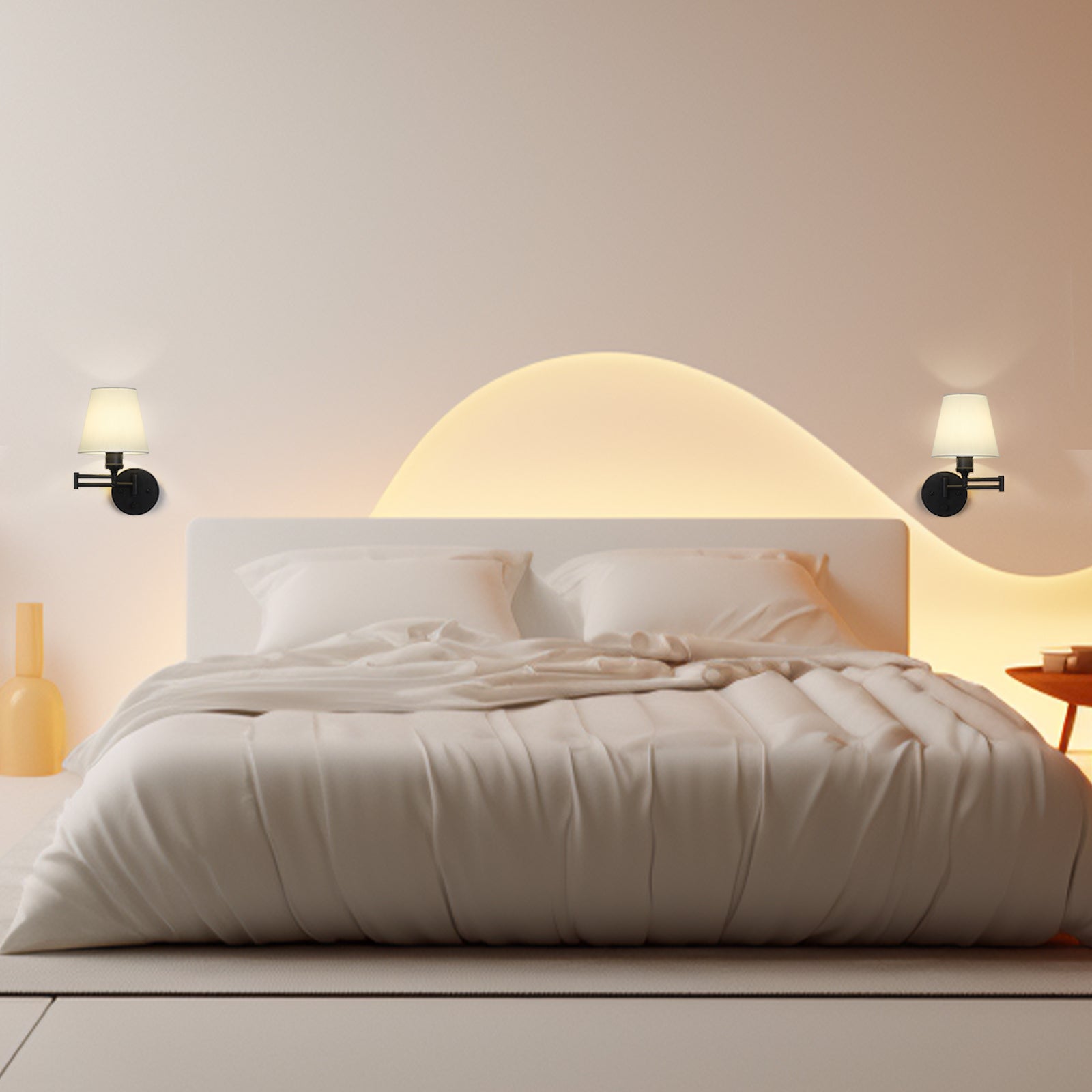 Modern Swing-Arm Wall Sconce Set | Plug-In Reading Lights with Premium Linen Shades (Set of 2)