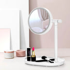 Round LED Makeup Mirror Table Lamp, 360Â° Swivel Vanity Mirror with Storage Tray Base (White)