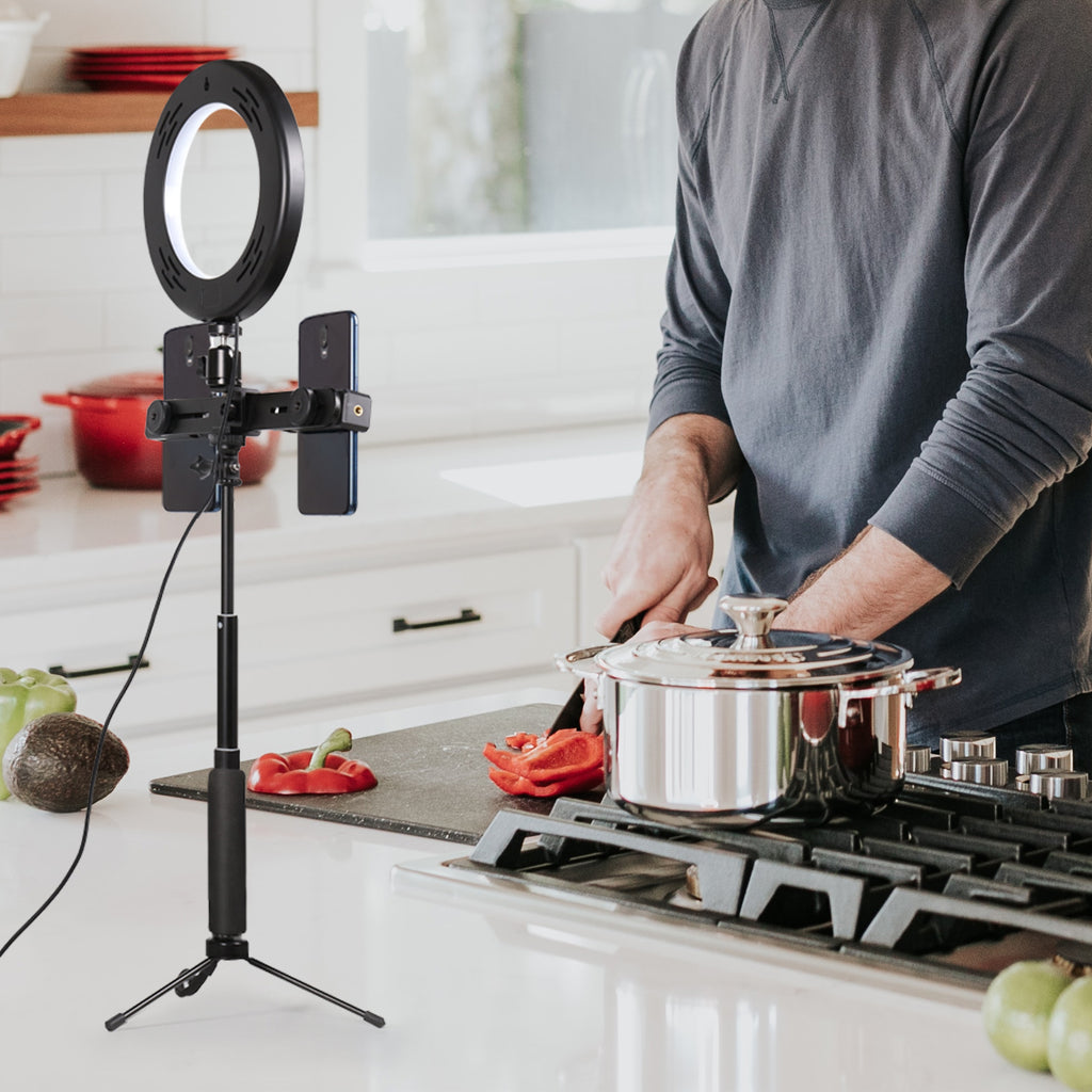 10inch Selfie Ring Light with Tripod Stand & Dual Phone Holders for Live Streaming, Makeup, and YouTube Video Recording