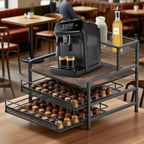 Drawer Stand Capsule Organizer, 2-layer Coffee Bag Holder with Sliding Basket, Suitable for 72 Capacity K-cups, Home Kitchen Counter Organizer, Rustic Brown, Suitable for Home Office Coffee Counter