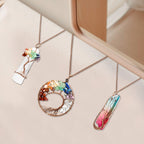 3-Piece Tree of Life Pendant Necklace Set - Natural Healing Stone Jewelry - Hand-Wrapped Crystal Sweater Chains for Women
