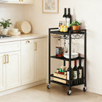 Triple Bar Cart Home Service Cart, Rolling Bar Cart with Glass Shelves, Brown Dining Cart with Storage Shelves for Kitchen Restaurant Party.