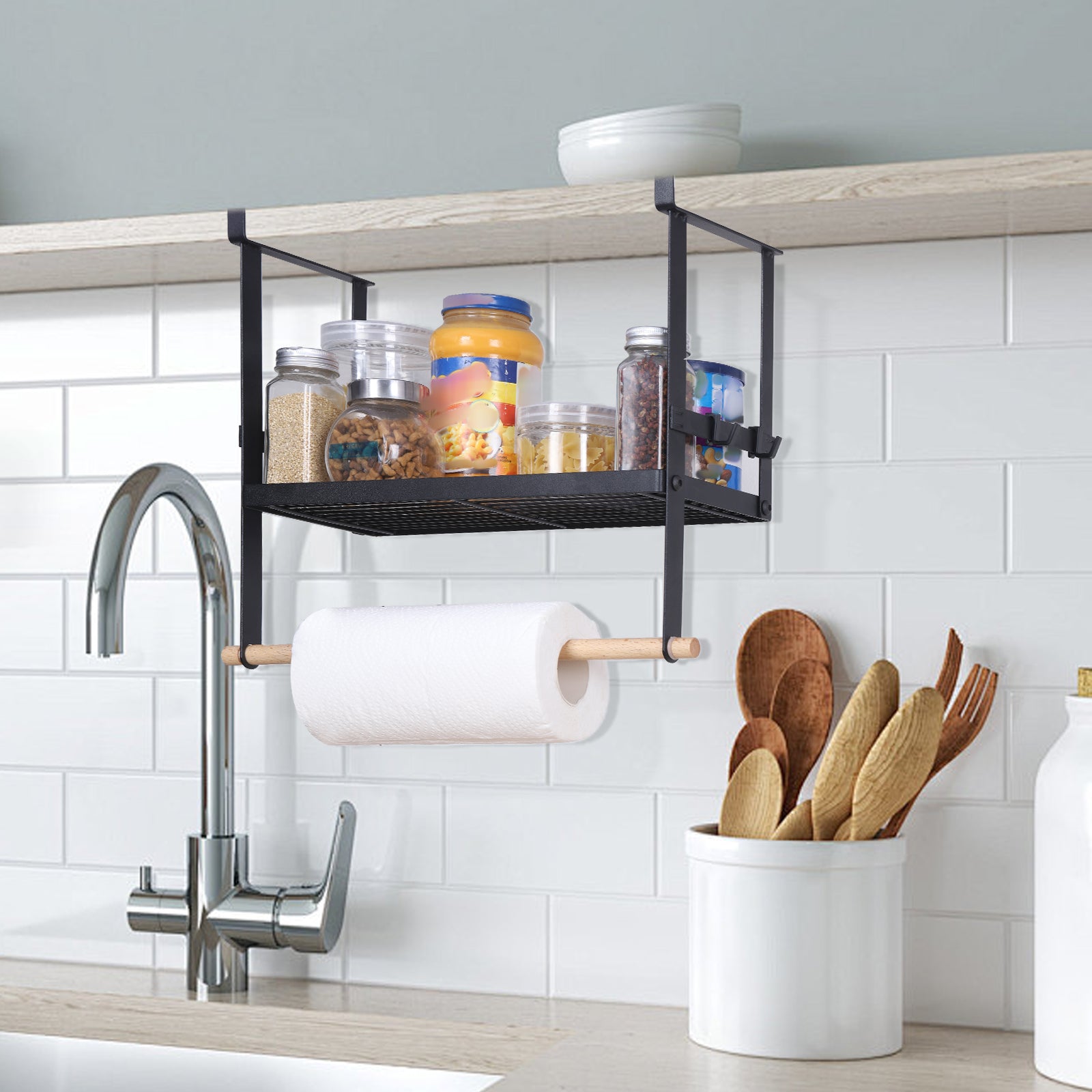 Magnetic Spice Rack for Fridge - with Paper Towel Holder & Hooks